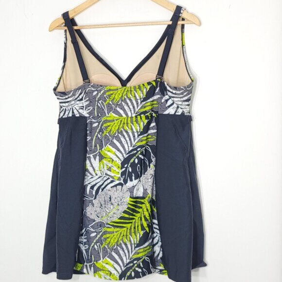 SwimSuit One Piece Green Blue Floral Dress Bathing Suit Adjustable Strap Sz XL - Picture 2 of 14